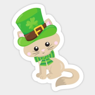 Saint Patrick's Day Cat, Leprechaun Hat, Clovers Sticker